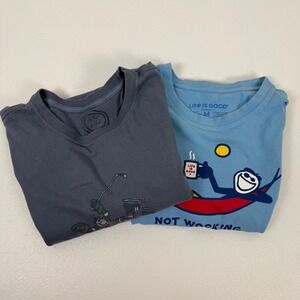(Lot of 2)Life is Good Mens M Crusher Tee Blue Hockey Hammock Long Short Sleeve‎